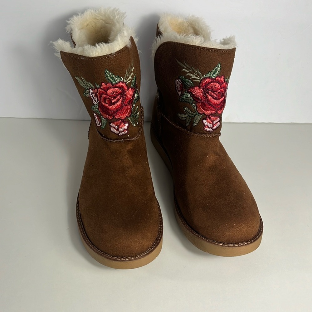 Rock & Candy by ZiGi Larue Faux Fur Booties Brown floral design women’s 8.5